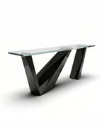 Sculptural Geometric High-Gloss Black & Glass Console Table Arris Concepts
