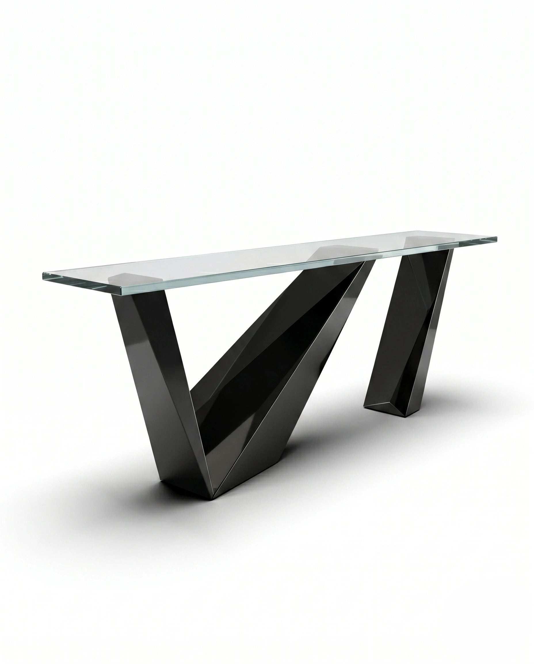 Sculptural Geometric High-Gloss Black & Glass Console Table Arris Concepts
