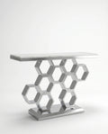 Geometric Honeycomb Silver & White Marble Console Table Arris Concepts
