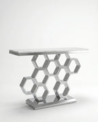 Geometric Honeycomb Silver & White Marble Console Table Arris Concepts