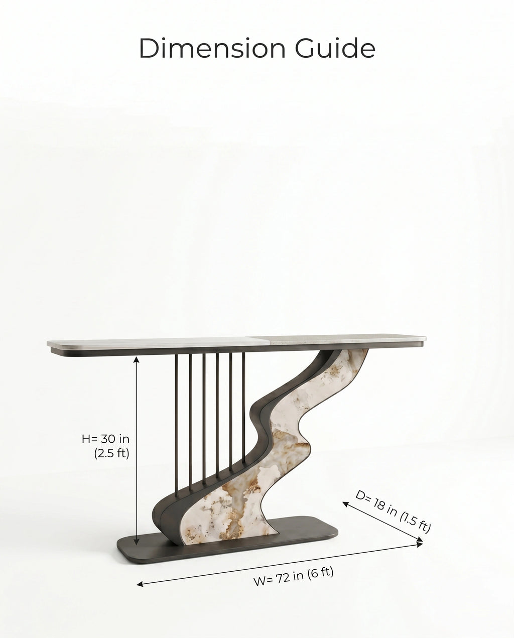 Sculptural Wave Onyx & Metal Asymmetrical Console Table Arris Concepts