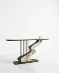 Sculptural Wave Onyx & Metal Asymmetrical Console Table Arris Concepts