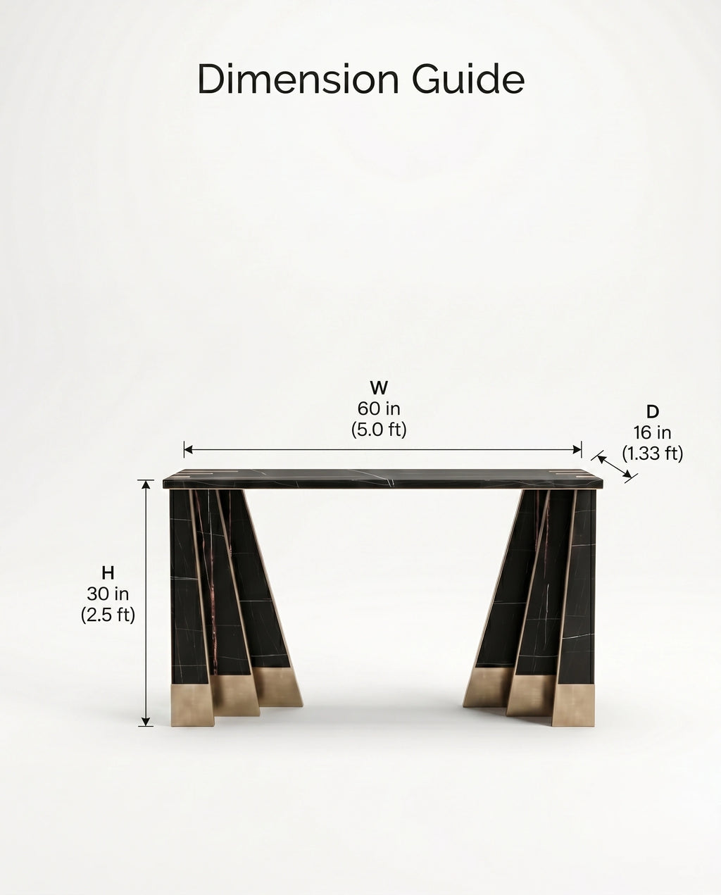 Art Deco Black Marble & Gold Geometric Console Table Arris Concepts