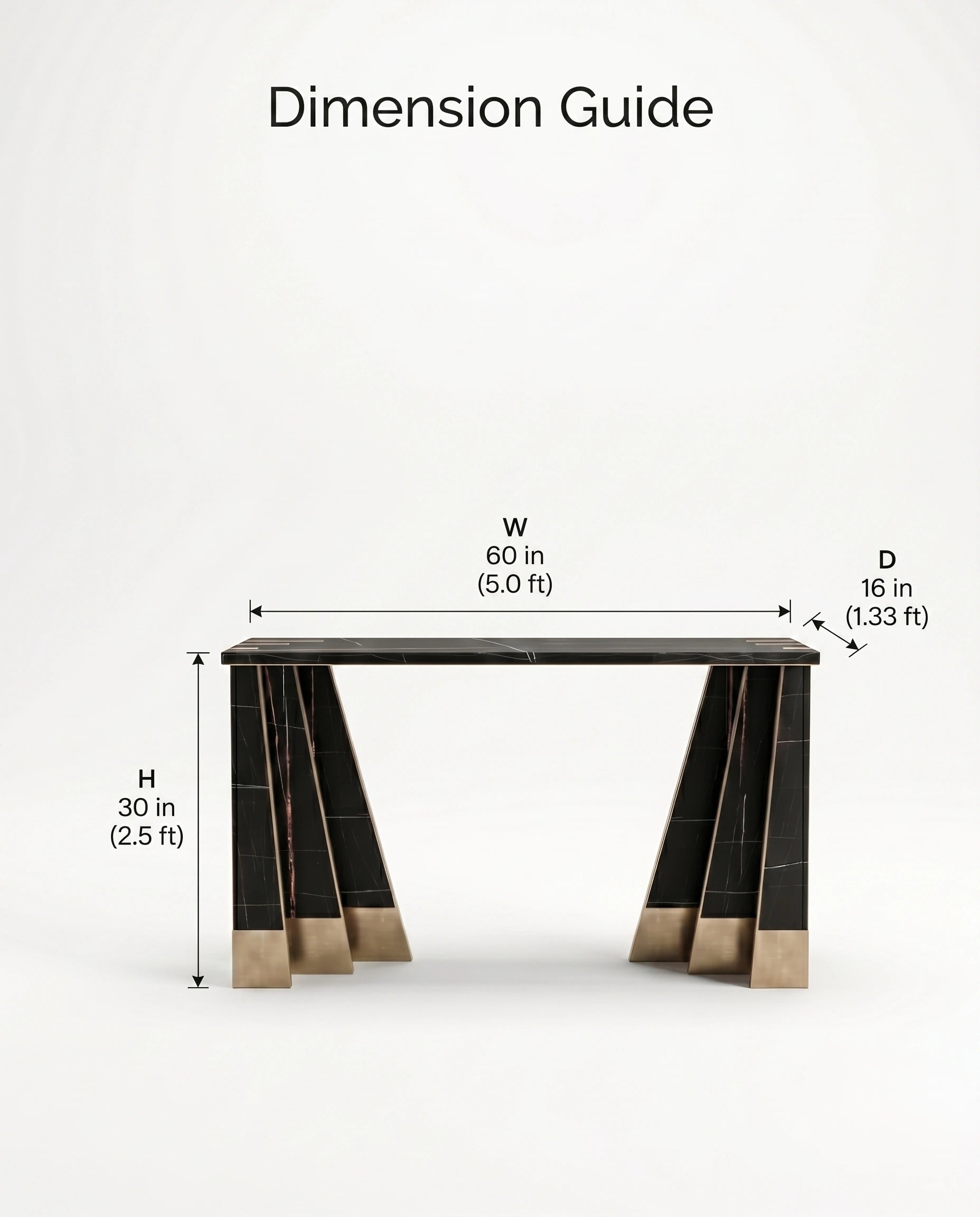 Art Deco Black Marble & Gold Geometric Console Table Arris Concepts