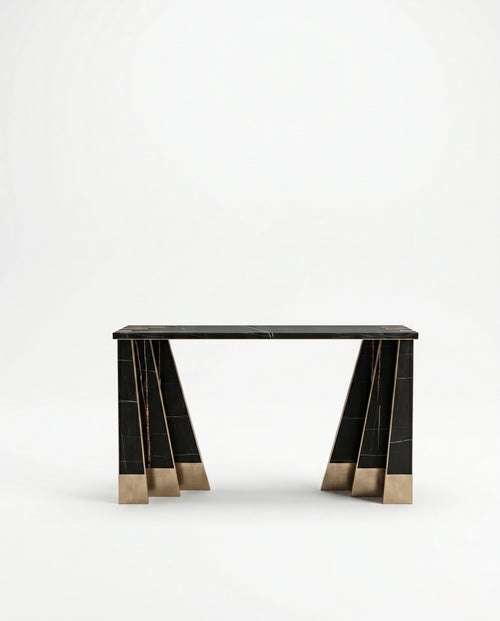 Art Deco Black Marble & Gold Geometric Console Table Arris Concepts