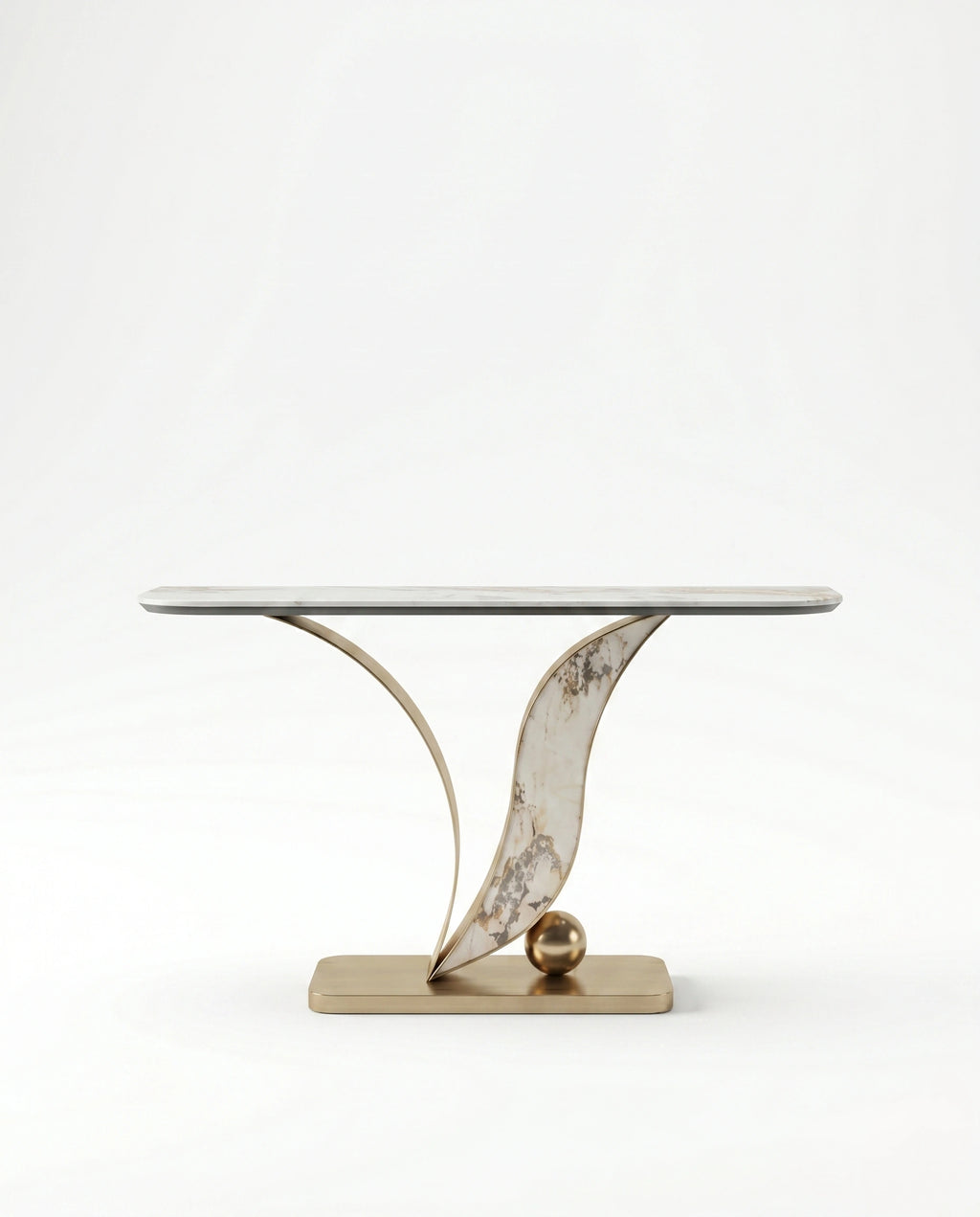 Sculptural Curved Onyx & Gold Asymmetrical Console Table Arris Concepts