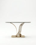 Sculptural Curved Onyx & Gold Asymmetrical Console Table Arris Concepts