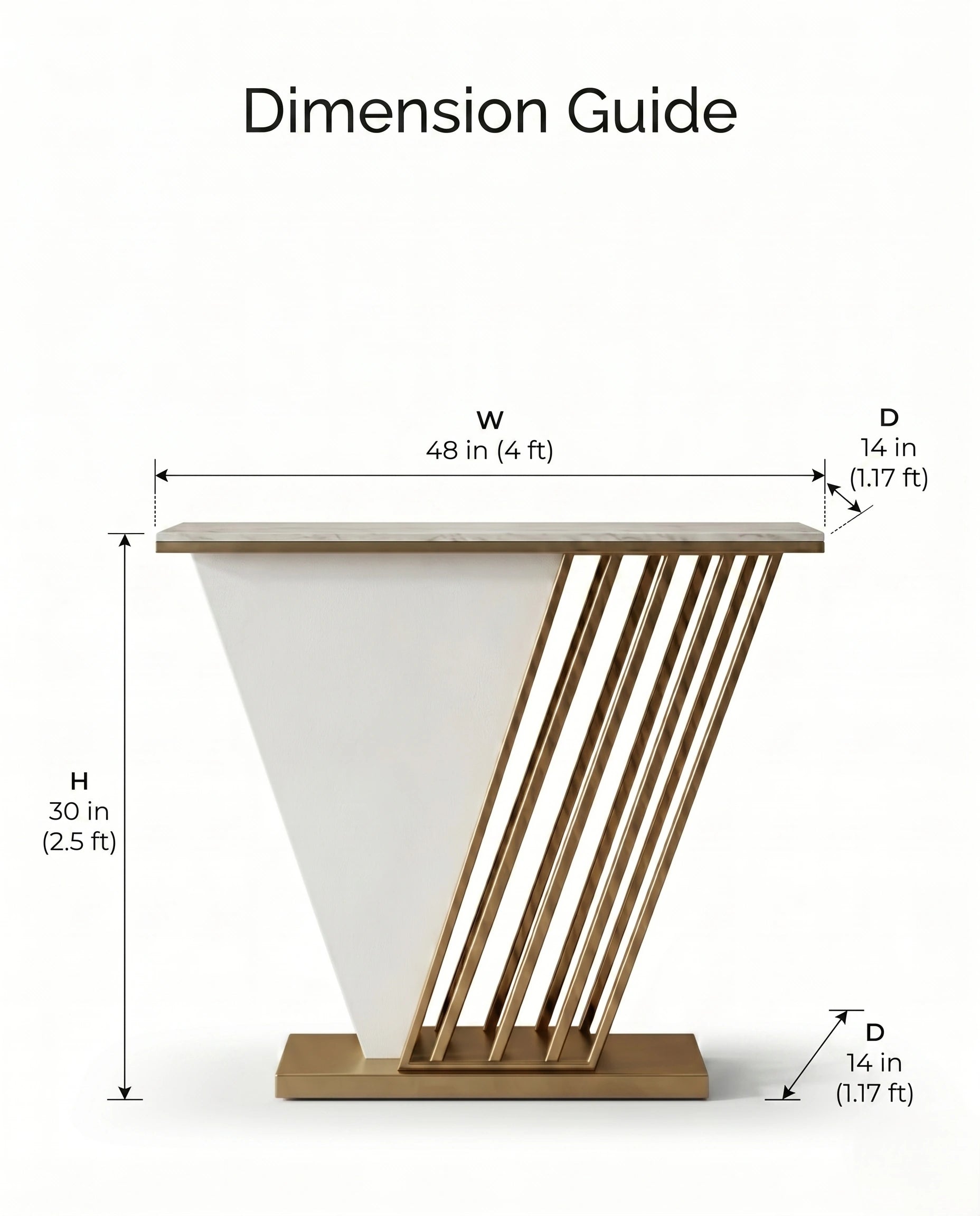 Geometric V-Shape White Marble & Gold Console Table Arris Concepts