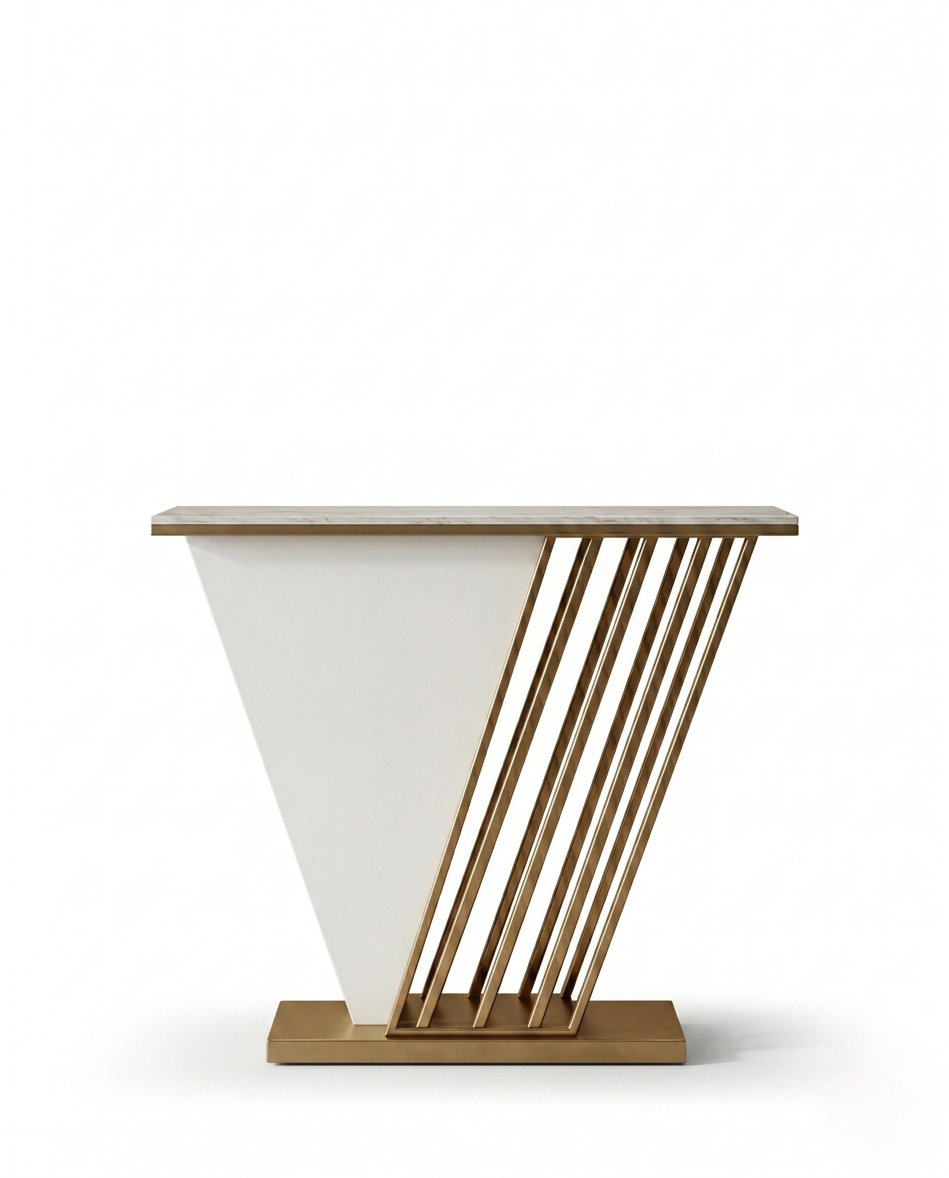Geometric V-Shape White Marble & Gold Console Table Arris Concepts