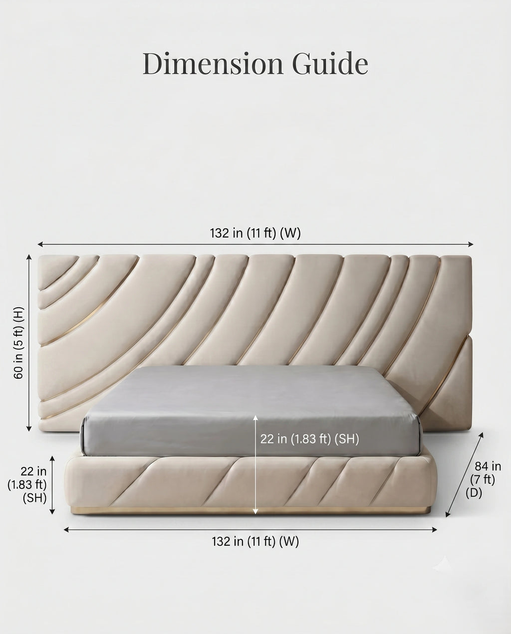 Extended Asymmetrical Channel Tufted Cream Platform Bed Arris Concepts