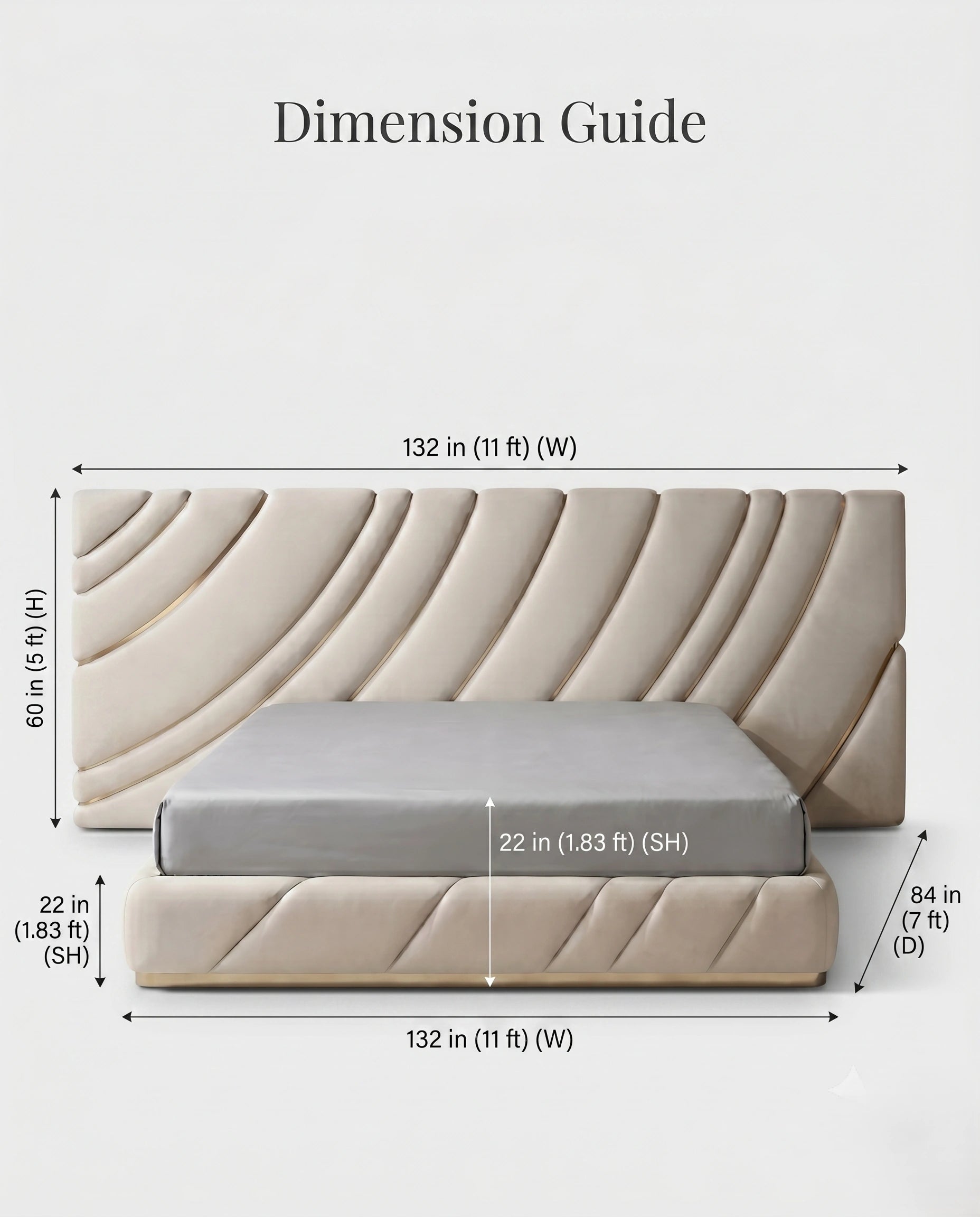 Extended Asymmetrical Channel Tufted Cream Platform Bed Arris Concepts