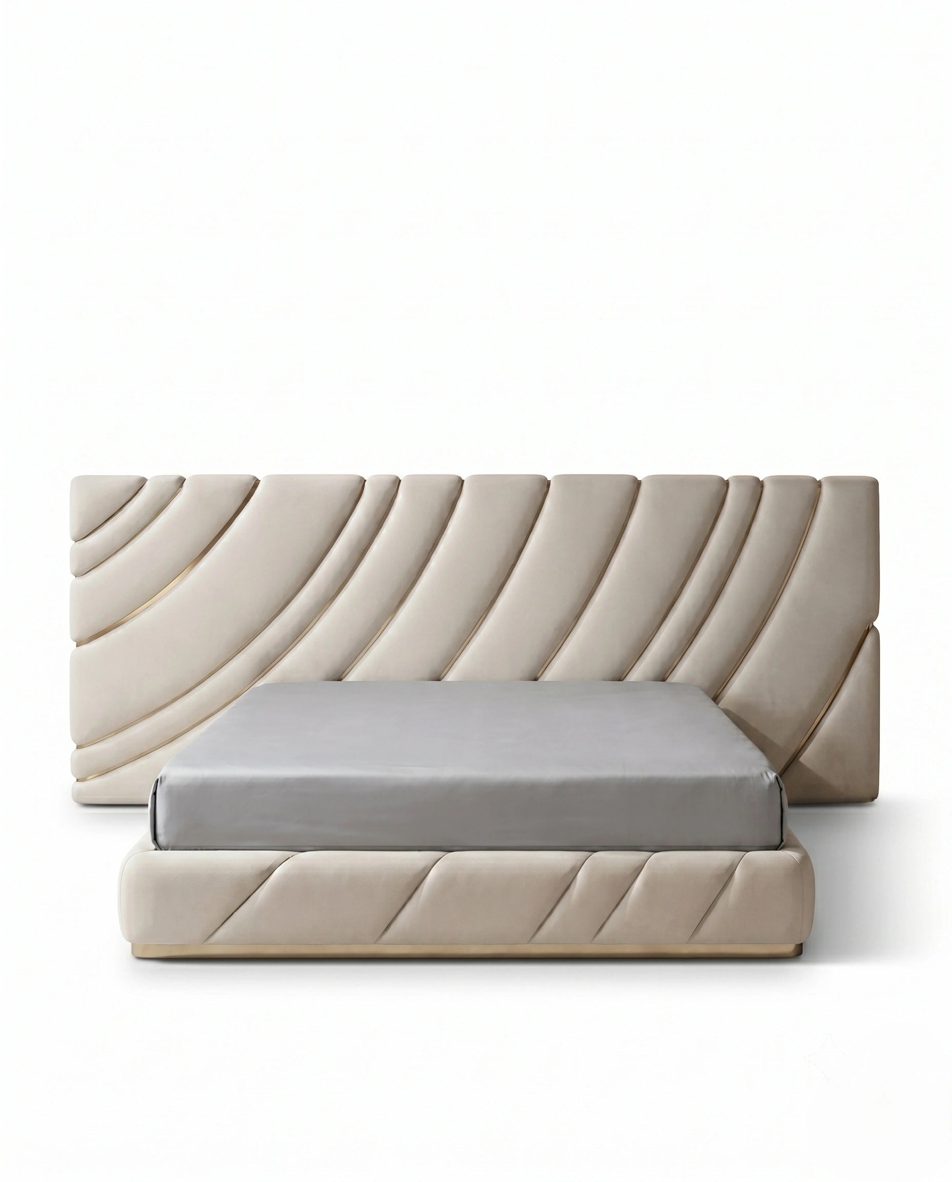 Extended Asymmetrical Channel Tufted Cream Platform Bed Arris Concepts