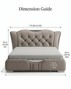 Sculptural Taupe Leather Tufted Platform Bed with Chrome Accents Arris Concepts