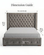Classic Grey Velvet Diamond Tufted Wingback Bed Arris Concepts