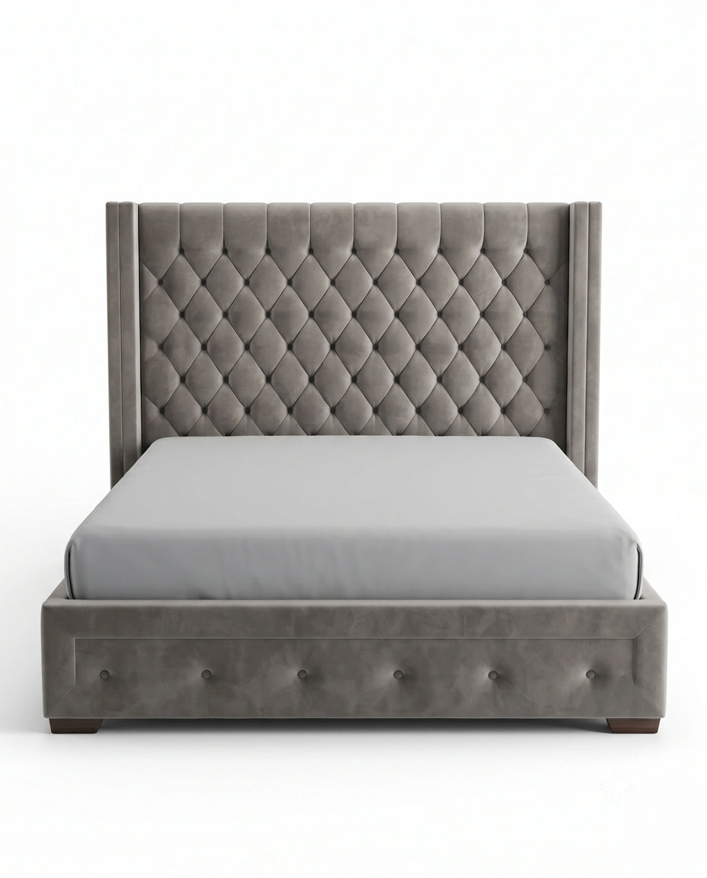 Classic Grey Velvet Diamond Tufted Wingback Bed Arris Concepts
