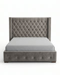 Classic Grey Velvet Diamond Tufted Wingback Bed Arris Concepts
