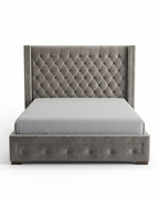 Classic Grey Velvet Diamond Tufted Wingback Bed Arris Concepts