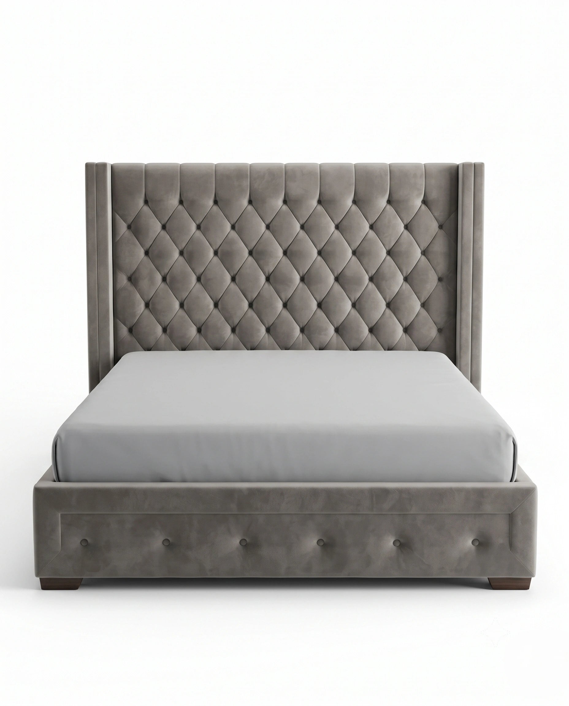 Classic Grey Velvet Diamond Tufted Wingback Bed Arris Concepts