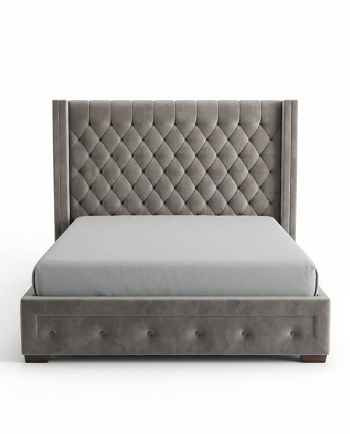 Classic Grey Velvet Diamond Tufted Wingback Bed Arris Concepts
