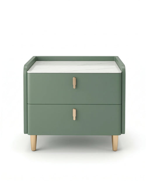 Masterfully crafted luxury modern green nightstand with marble top by Arris Concepts