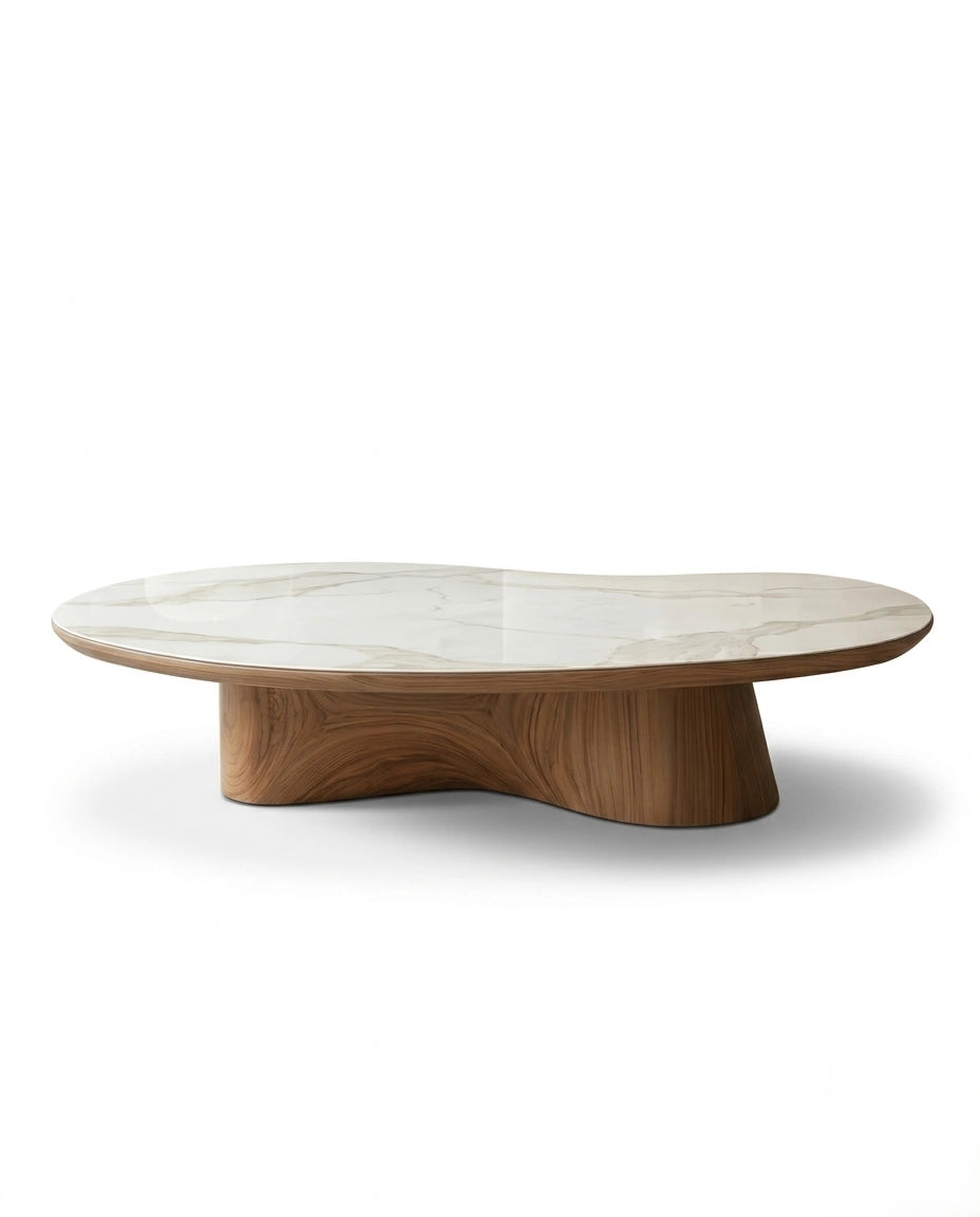 Luxury modern organic oval central table with a white stone finish by Arris Concepts