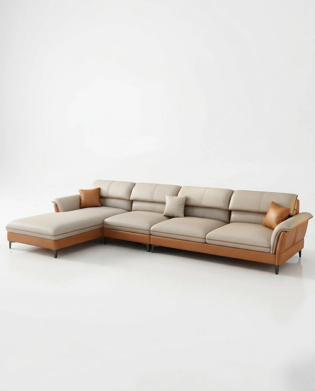 Beautiful premium modern L shaped leather couch crafted by Arris Concepts Luxury Pvt. Ltd.