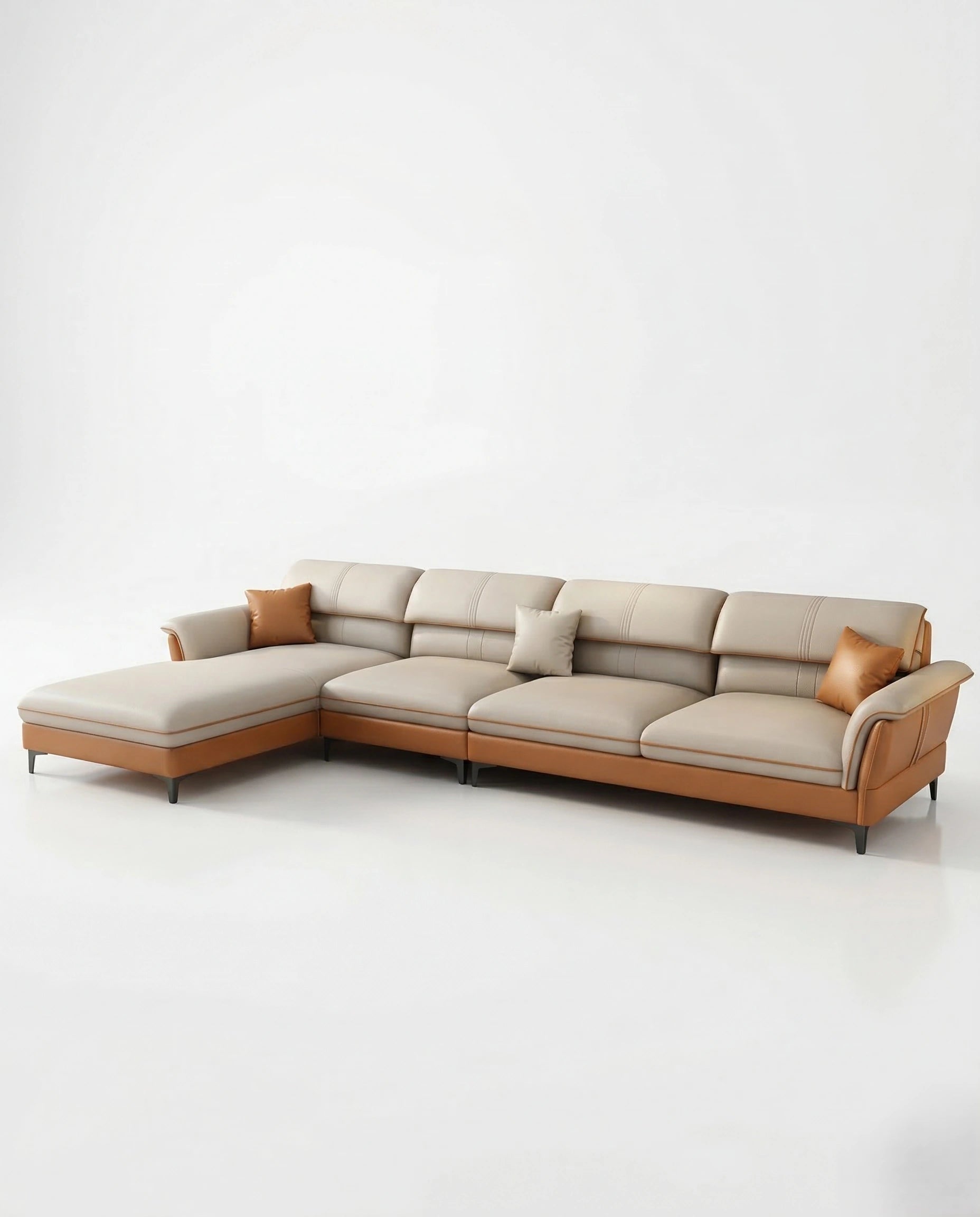 Beautiful premium modern L shaped leather couch crafted by Arris Concepts Luxury Pvt. Ltd.