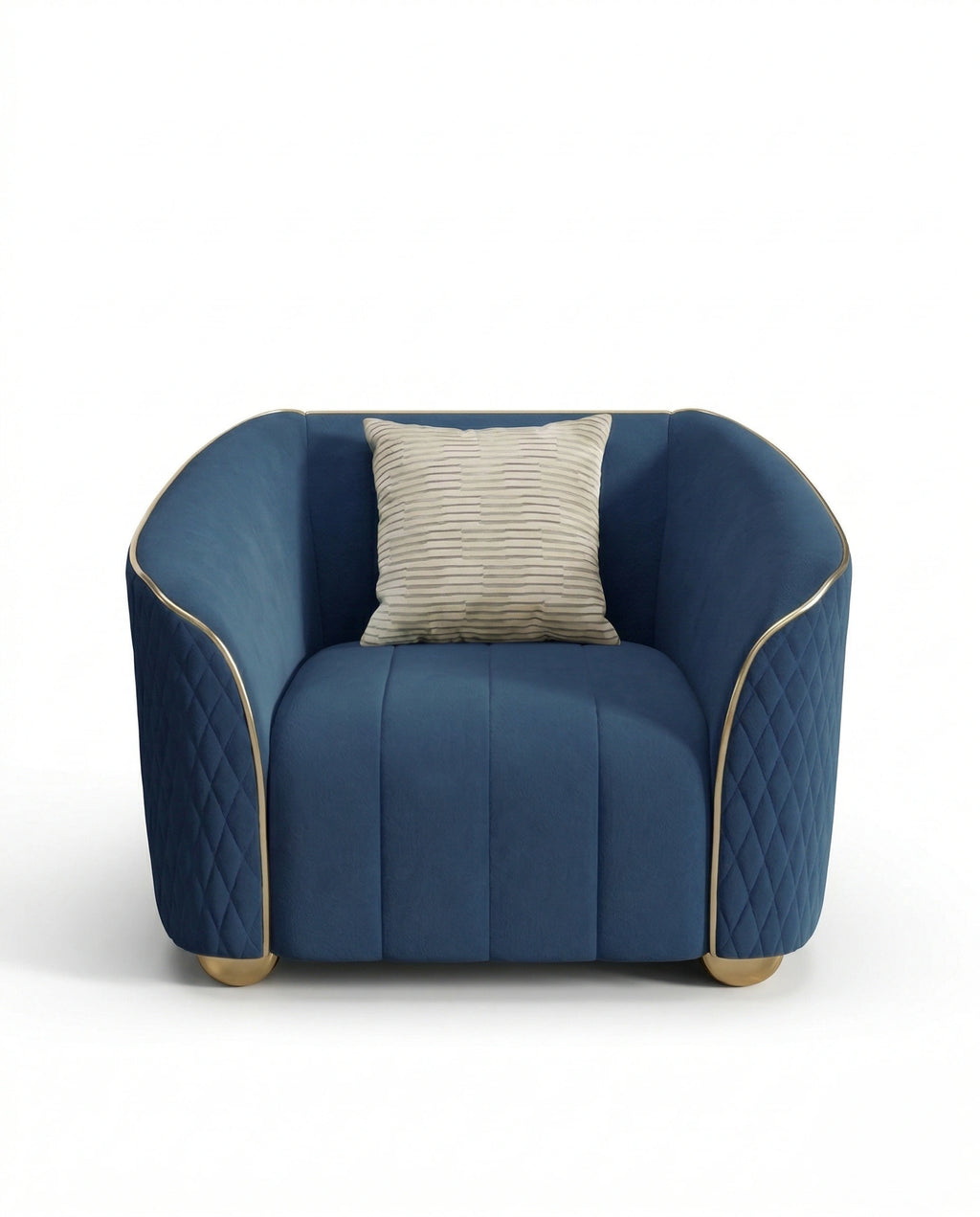 Beautiful premium blue velvet quilted armchair crafted by Arris Concepts Luxury Pvt. Ltd.