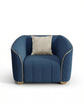 Beautiful premium blue velvet quilted armchair crafted by Arris Concepts Luxury Pvt. Ltd.