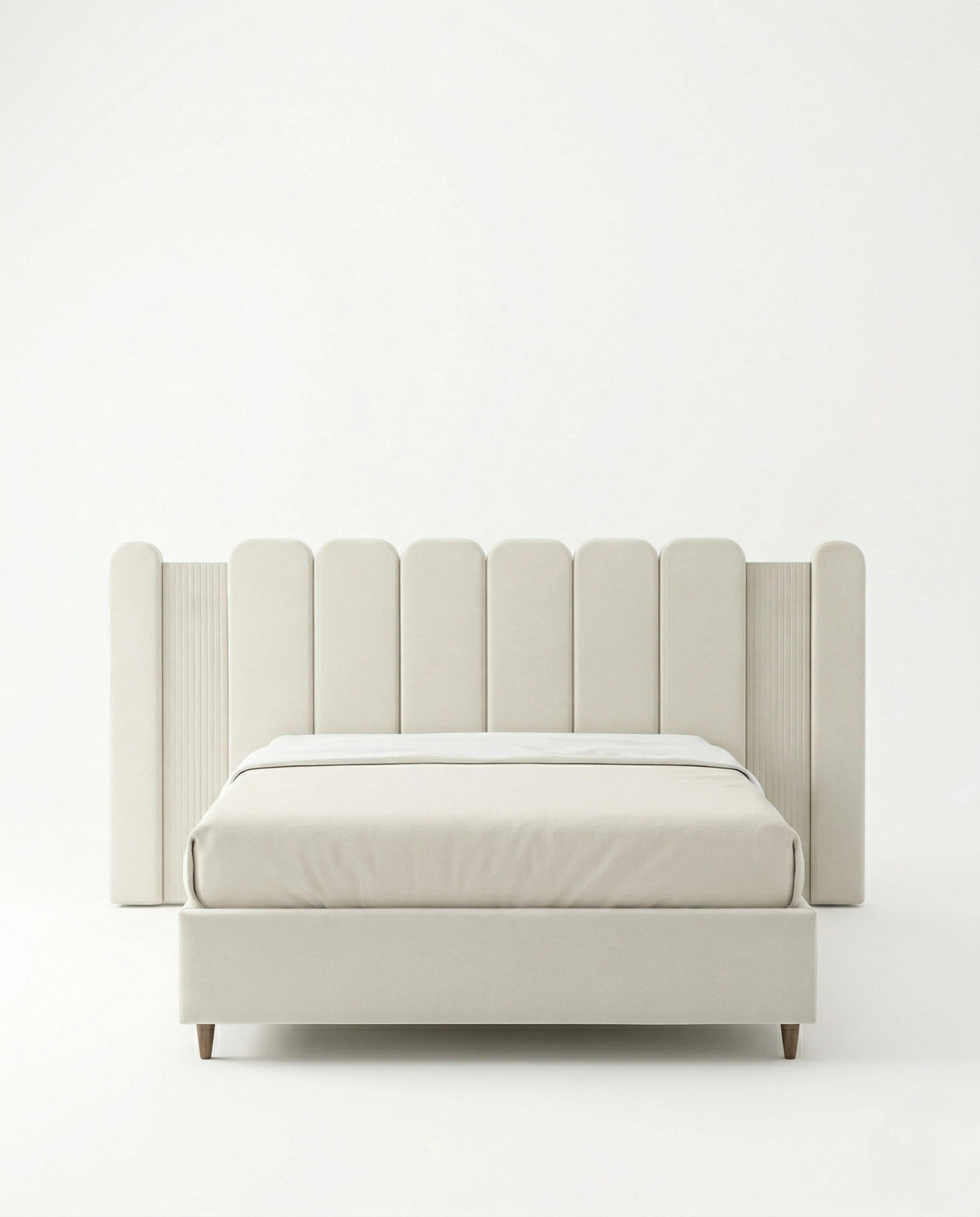 Luxury Cream Fluted Extended Headboard Bed
