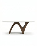 Handcrafted 8 seater marble sculptural wood dining table by Arris Concepts Luxury.