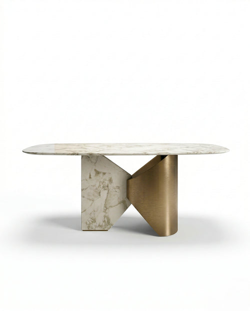 Modern 8 seater marble brass dining table by Arris Concepts Luxury.