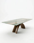 Artisanal 10 seater exotic green marble dining table for luxury interiors by Arris Concepts Luxury.
