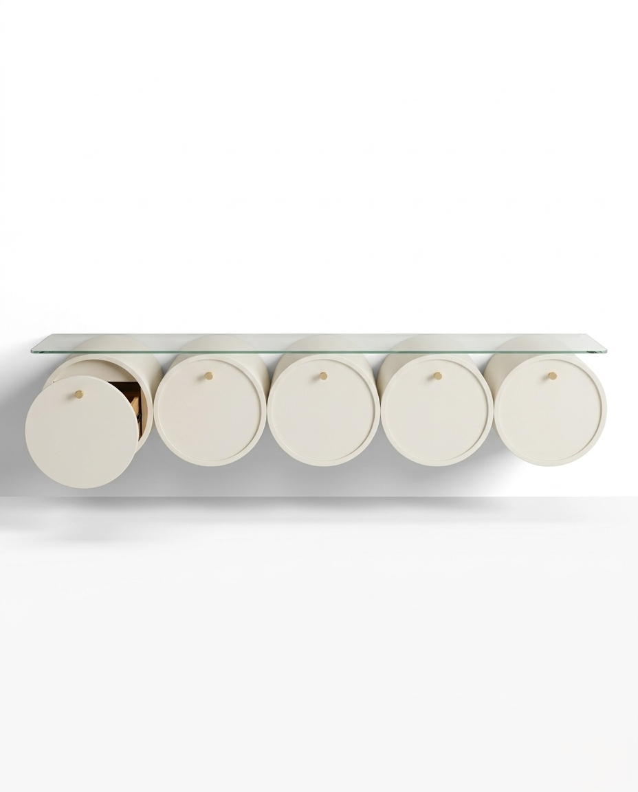 Orbit Floating TV Console with Cylindrical Storage & Glass Top Arris Concepts