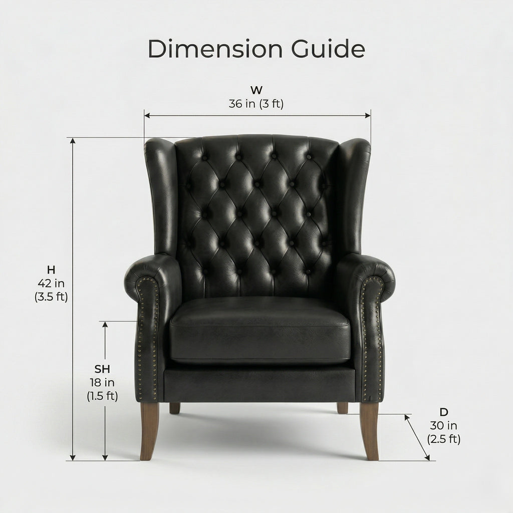 ACL Classic Black Leather Tufted Wingback Chair Arris Concepts
