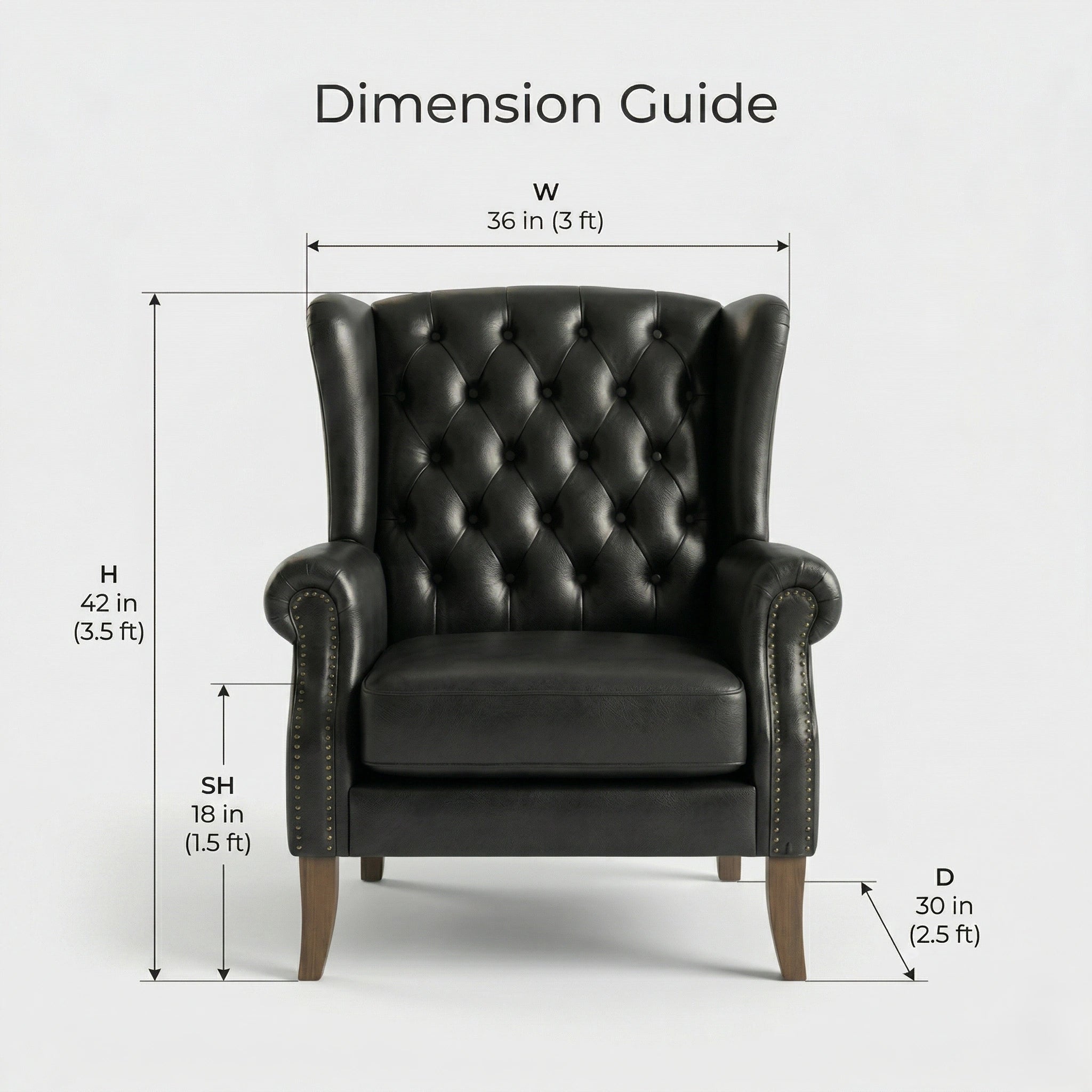 ACL Classic Black Leather Tufted Wingback Chair Arris Concepts