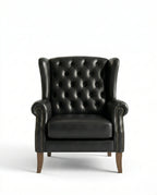 ACL Classic Black Leather Tufted Wingback Chair Arris Concepts