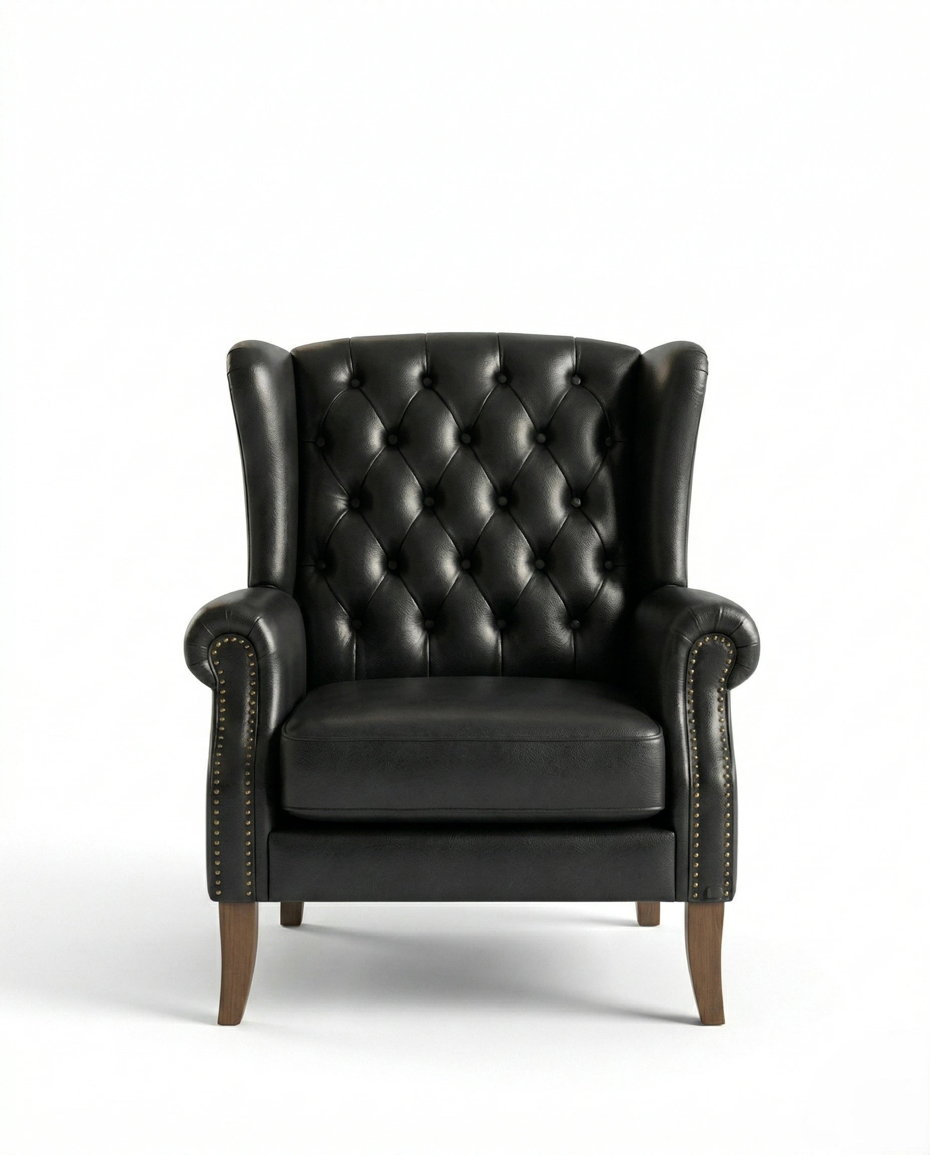 ACL Classic Black Leather Tufted Wingback Chair Arris Concepts