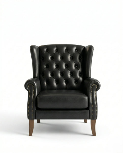 ACL Classic Black Leather Tufted Wingback Chair Arris Concepts