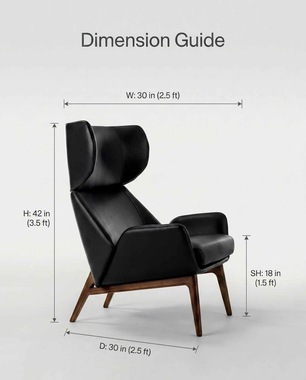 ACL Modern Black Leather Wingback Lounge Chair Arris Concepts