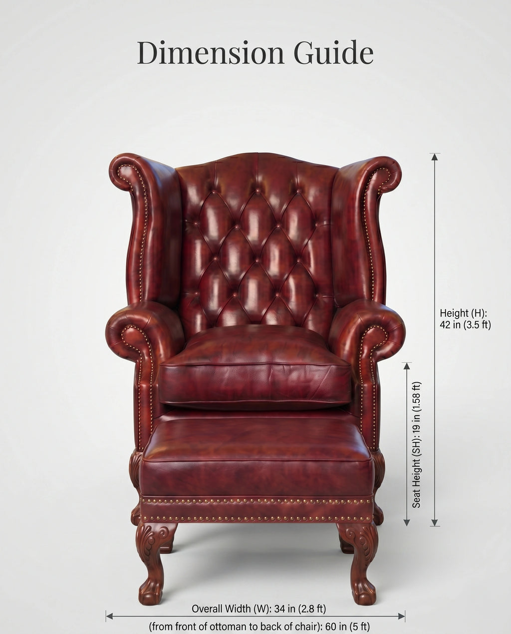ACL Heritage Oxblood Leather Wingback Chair & Ottoman Arris Concepts