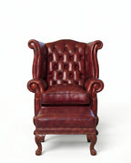 ACL Heritage Oxblood Leather Wingback Chair & Ottoman Arris Concepts