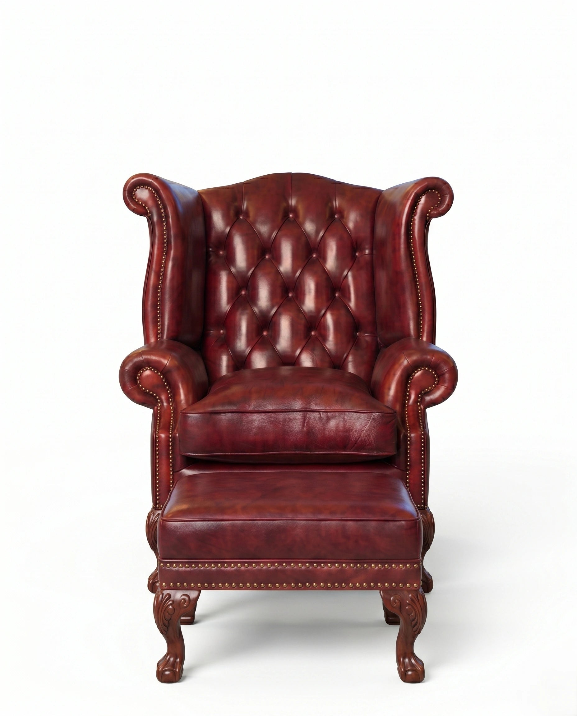 ACL Heritage Oxblood Leather Wingback Chair & Ottoman Arris Concepts