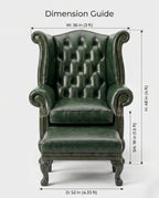 Heritage Emerald Green Leather Wingback Chair & Ottoman Arris Concepts