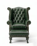 Heritage Emerald Green Leather Wingback Chair & Ottoman Arris Concepts