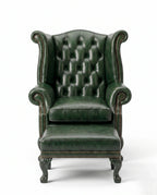 Heritage Emerald Green Leather Wingback Chair & Ottoman Arris Concepts