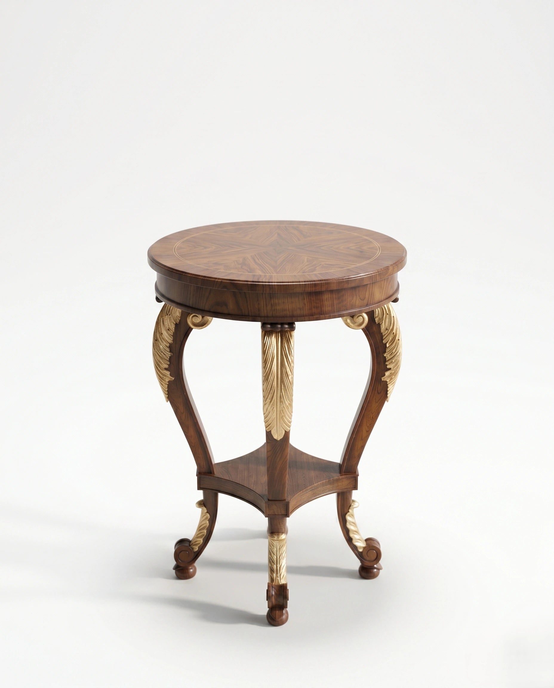 Heritage Walnut & Gold Leaf Round Corner Table Arris Concepts