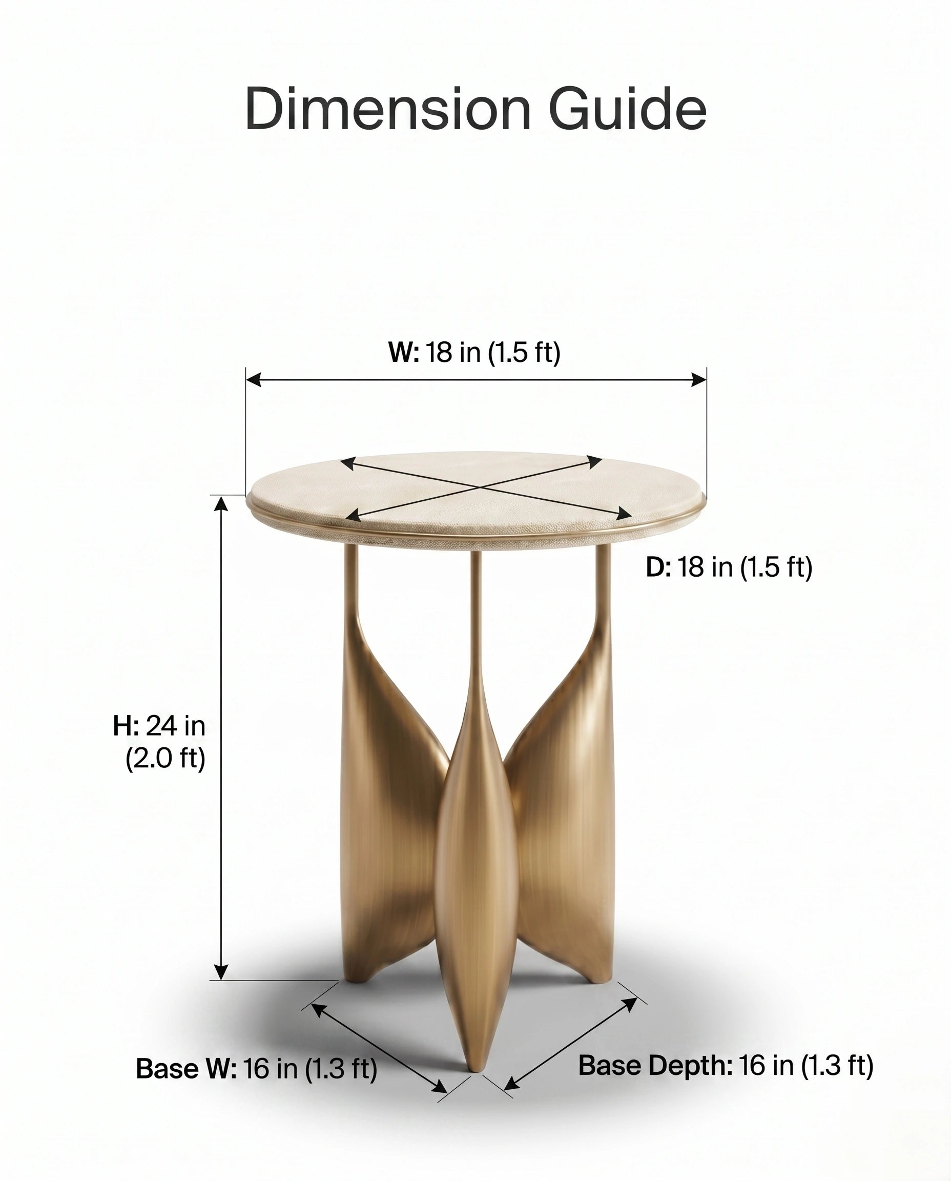 Sculptural Brass & Ivory Shagreen Corner Table Arris Concepts