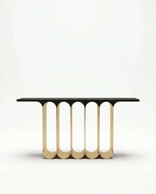 Architectural Black Marble & Brass Ribbon Console Table Arris Concepts
