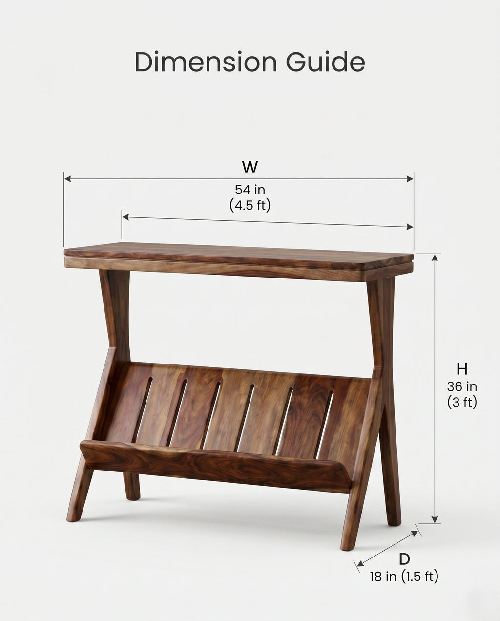 Organic Modern Solid Wood Console Table with Magazine Rack Arris Concepts